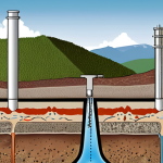 **

A cross-sectional diagram illustrating the various layers beneath a geothermal plant in the German Alps. The diagram should highlight the different soil types (clay, sand, rock), groundwater levels, and how they interact with the geothermal pipes and infrastructure. Show temperature fluctuations around the pipes and potential areas of stress or corrosion. The image should have a slightly educational style. German signage is included, showing "Bodenbeschaffenheit" (Soil Condition), "Grundwasserstand" (Groundwater Level), and "Geothermische Anlage" (Geothermal Plant).

**