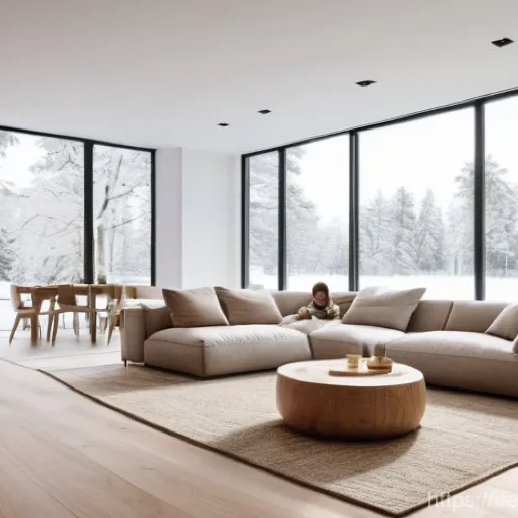 소형 주택을 위한 지열 냉난방 시스템 - **Prompt:** A cozy, brightly lit interior of a modern German family home during winter, showcasing a...