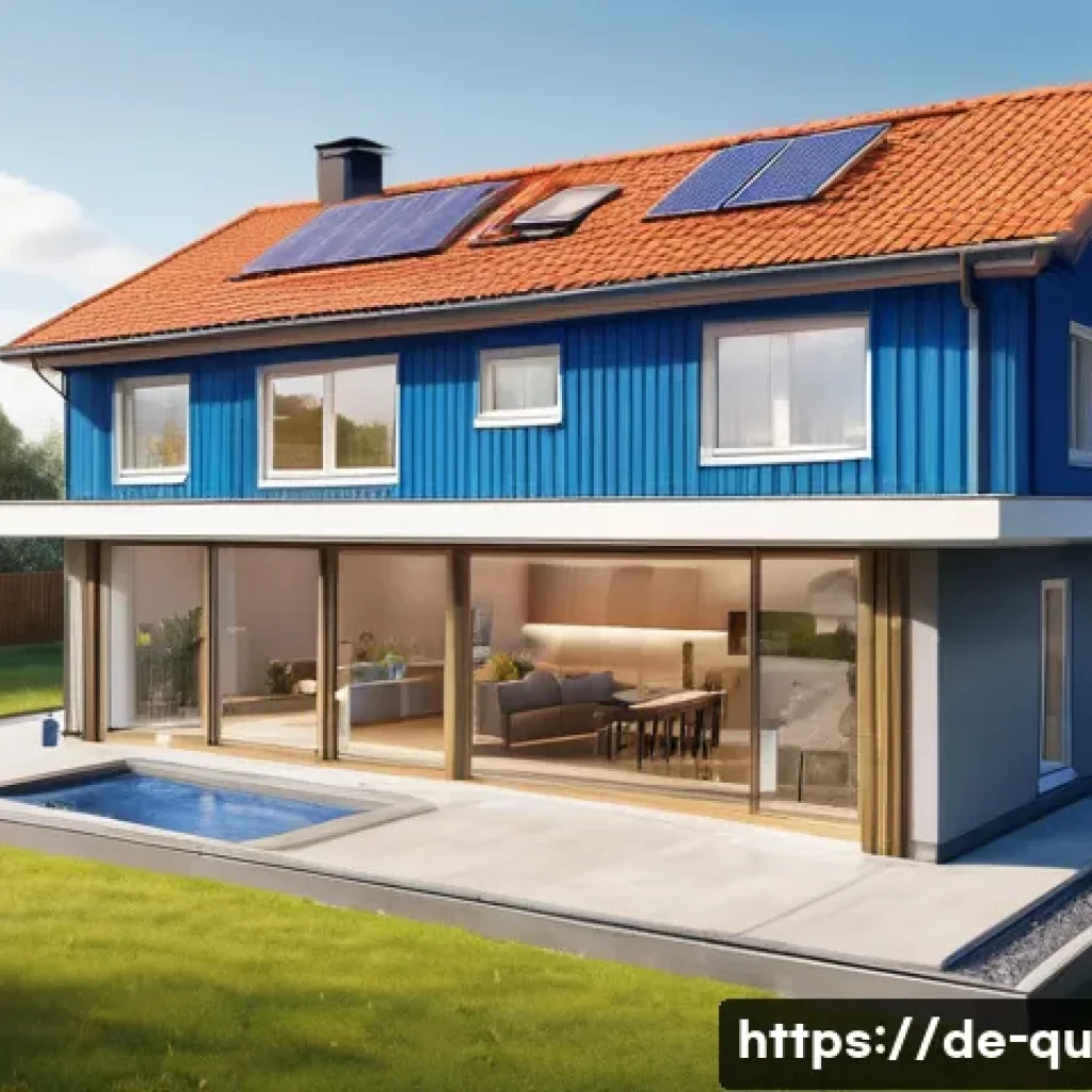 지열 냉난방 시스템 vs 일반 난방 시스템 - A detailed, stylized cross-section illustration of a modern German detached house, revealing the ear...