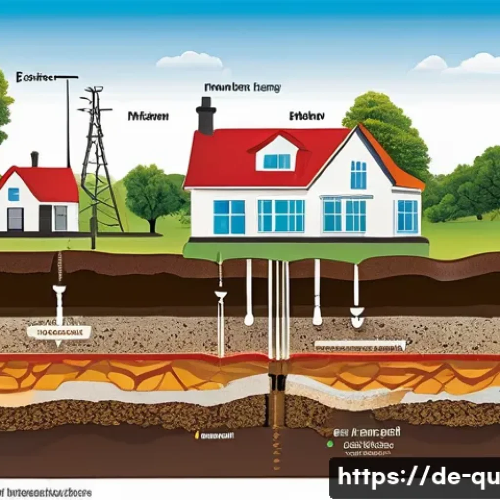 지열 냉난방 시스템의 안전한 설치 방법 - A detailed cross-sectional illustration of geothermal energy installation showing different soil lay...