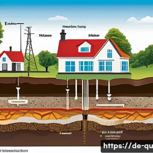 지열 냉난방 시스템의 안전한 설치 방법 - A detailed cross-sectional illustration of geothermal energy installation showing different soil lay...
