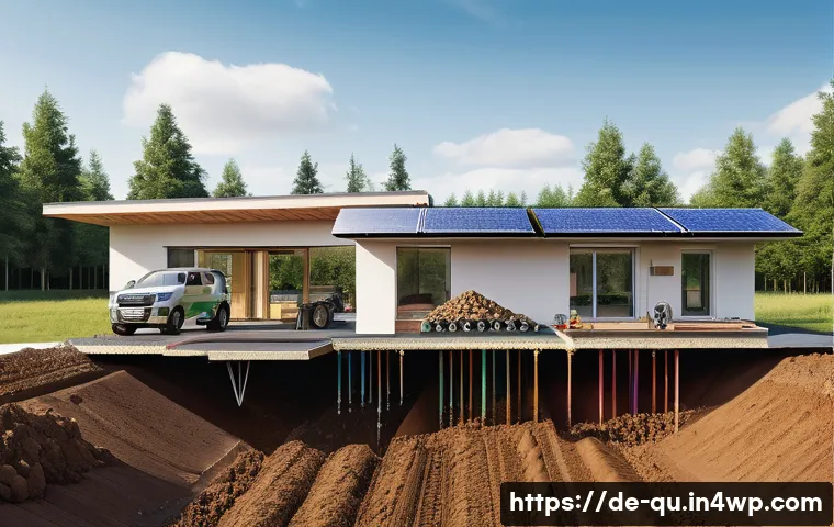 지열 냉난방 시스템의 설계 최적화 - A detailed cross-sectional illustration of geothermal borehole installation in various soil types ty...