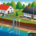 지열 냉난방 시스템 설치 시 예상되는 문제 - A detailed cross-sectional illustration of geothermal energy installation in Germany, showing variou...